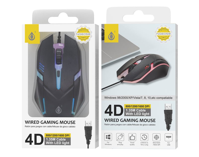 MOVETECK 4D Wired Gaming Mouse 1.35m Cable LED Lights USB NG6058