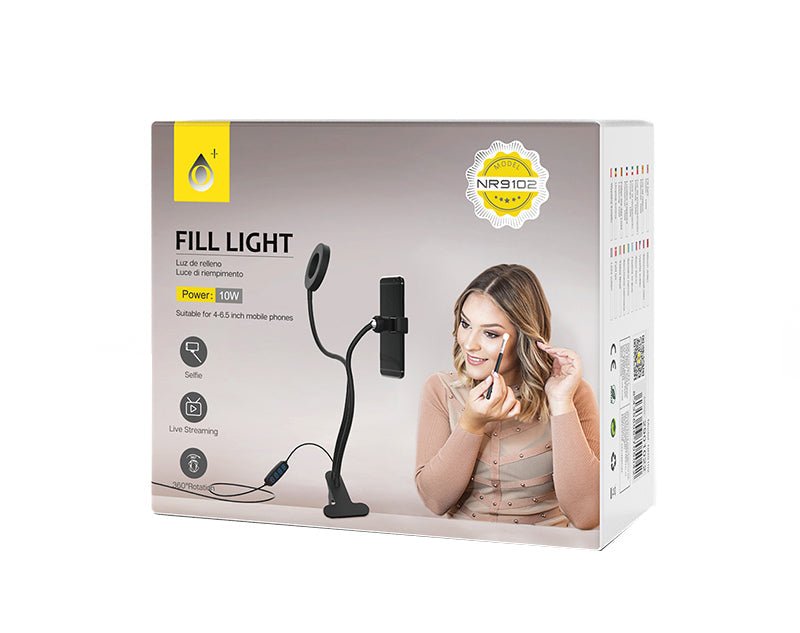 2 IN 1 Selfie Ring Light Live Streaming Clip-On Flexible Arm 4-6.5" Phones NR9102 