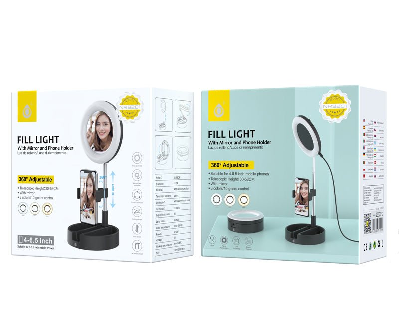 Moveteck Ring Light Stand Mirror Phone Holder Streaming Makeup Mirror NR9201