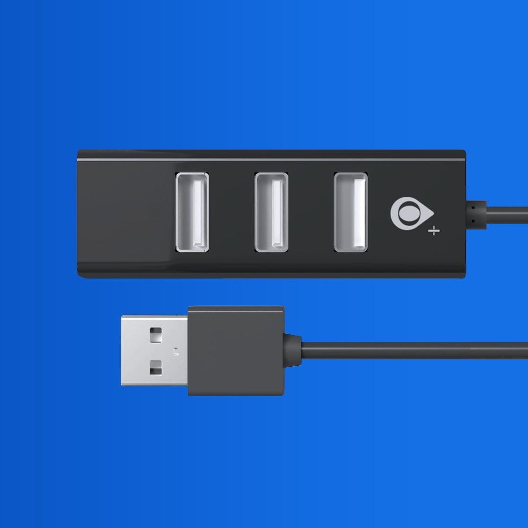 USB hub cable on blue background