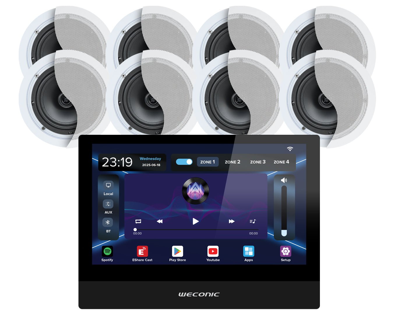 Weconic 10" Touchscreen Wall Amplifier with 6" Ceiling Speaker Package