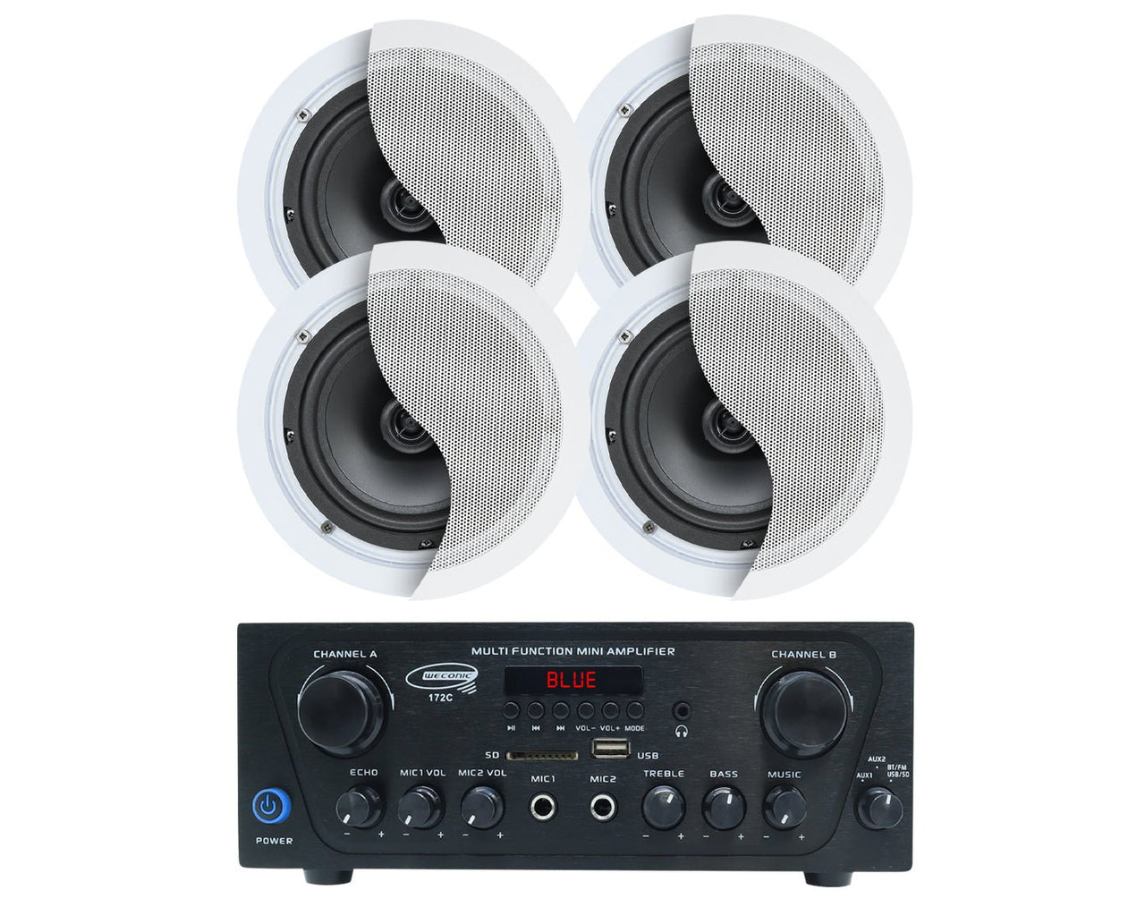 2 Channel Amplifier + 4 x 6" Indoor Ceiling Speakers Cafe Restaurant 172C+2xC62