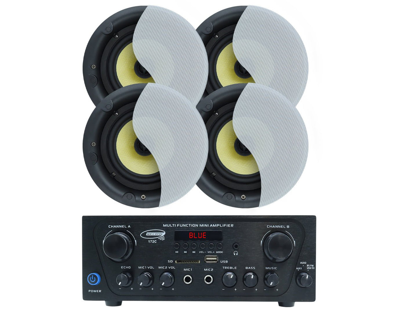 2 Channel Amplifier + 4x 6" Indoor Ceiling Speakers Cafe Restaurant 172C+2xLGC63