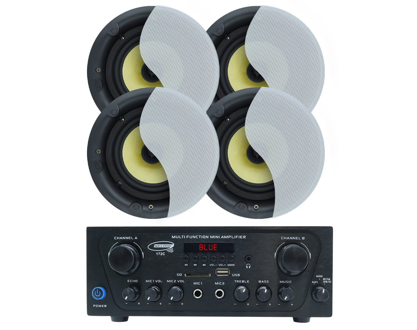 2 Channel Amplifier + 4x 6" Indoor Ceiling Speakers Cafe Restaurant 172C+2xLGC63