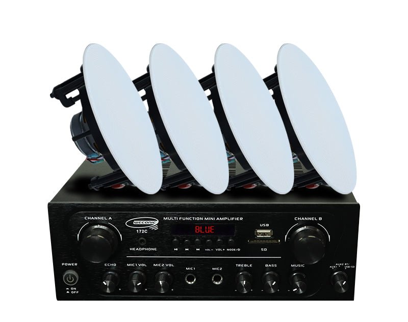 2 Channel 160W Bluetooth Amplifier + 8" Indoor Ceiling Speakers Package EQ Stereo Amp 80W Cafe Restaurant 172C+2xLGC83 