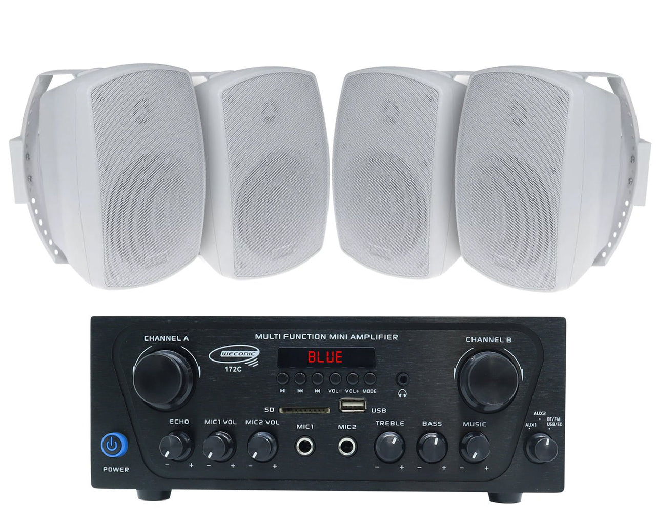 Outdoor Speaker Package with 160W Bluetooth Amplifier White Studio Acoustics 172C+2xSA850