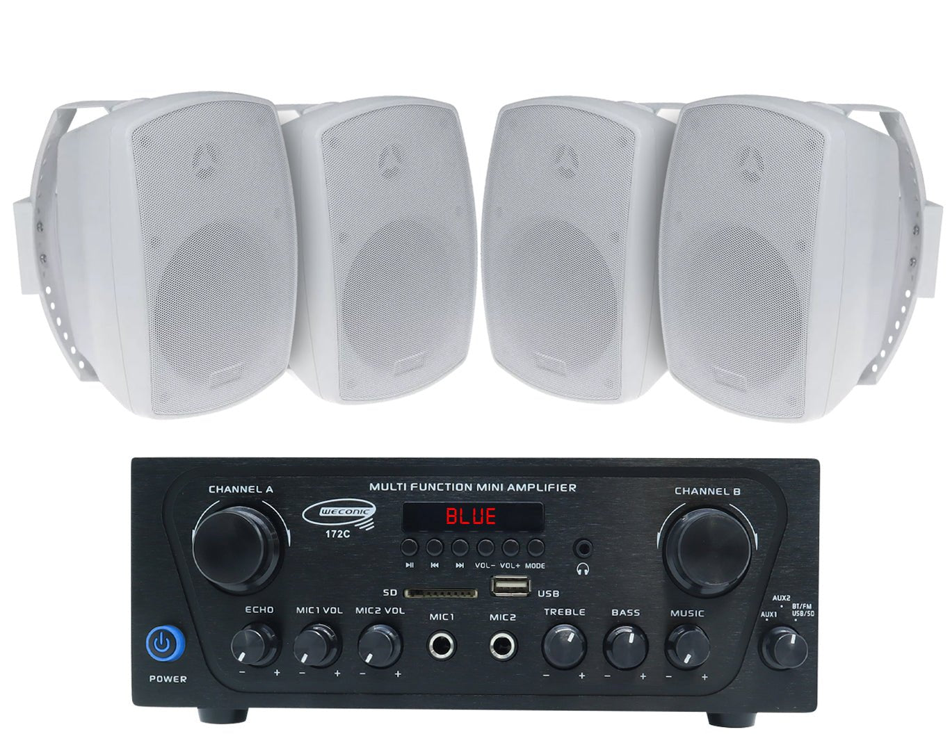 Outdoor Speaker Package with 160W Bluetooth Amplifier White Studio Acoustics 172C+2xSA850