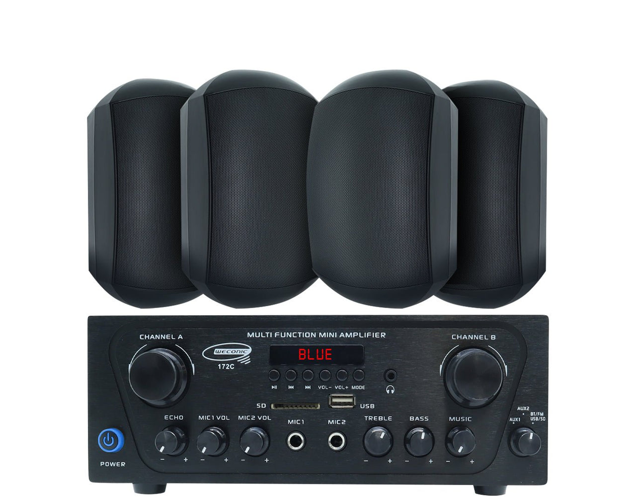 Bluetooth Amplifier + 4x6.5" Outdoor Wall Speakers Cafe 172C+2xWTP660BLK