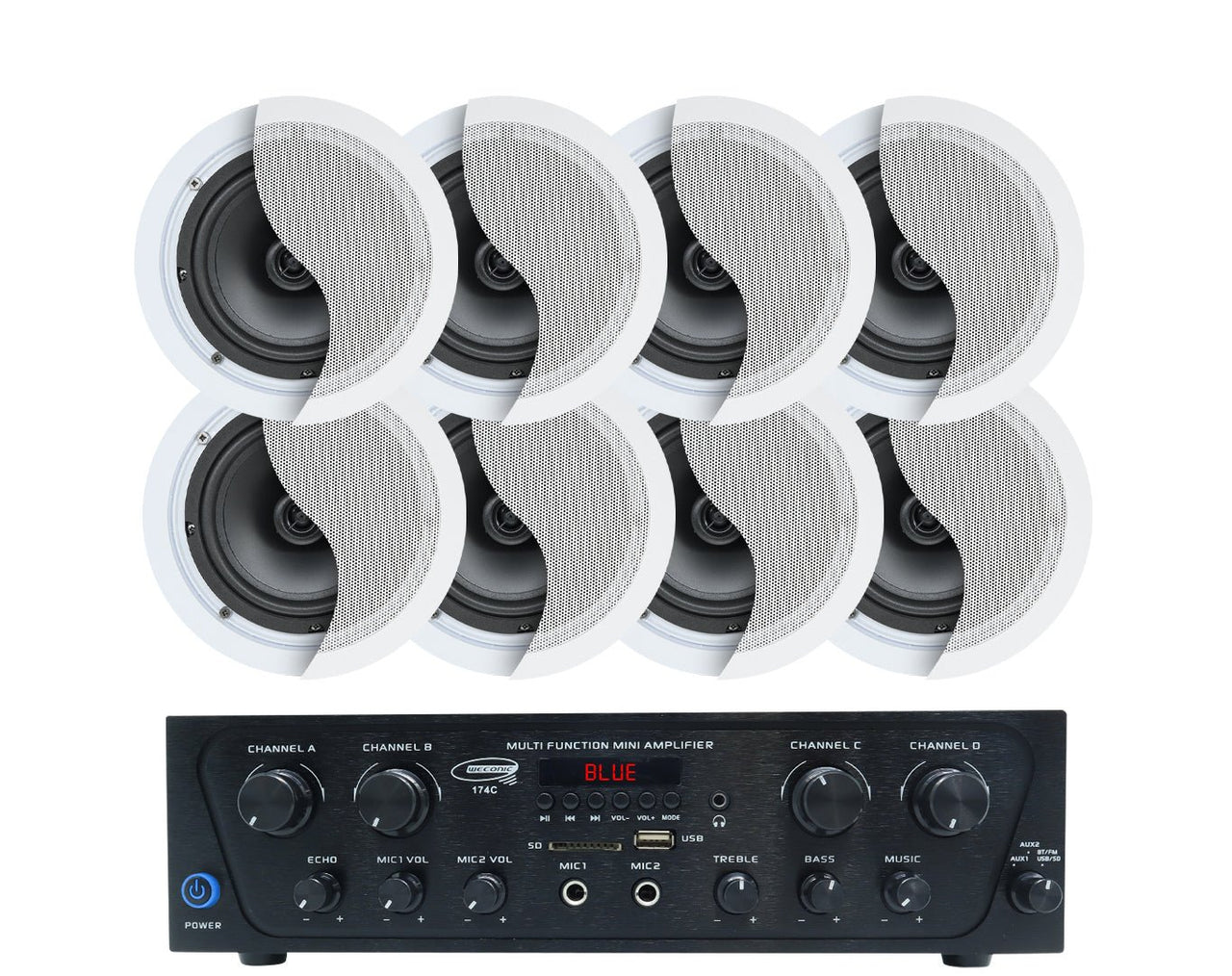 Bluetooth Amplifier + 8x6" Indoor Ceiling Speaker Package Cafe 174C+4xC62