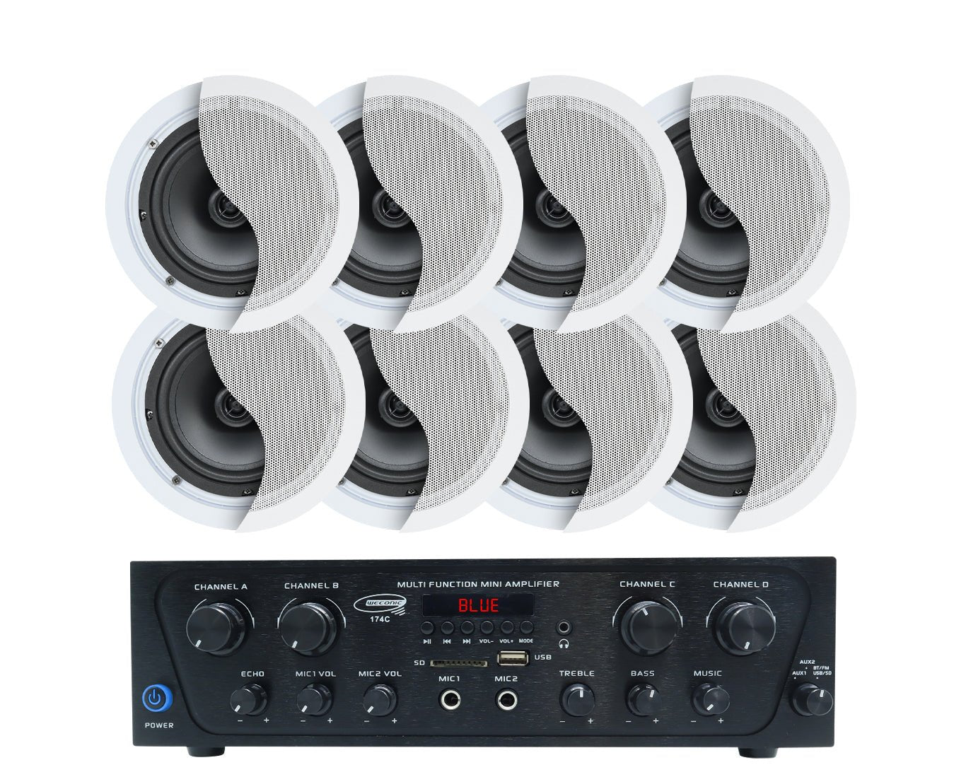 Bluetooth Amplifier + 8x6" Indoor Ceiling Speaker Package Cafe 174C+4xC62