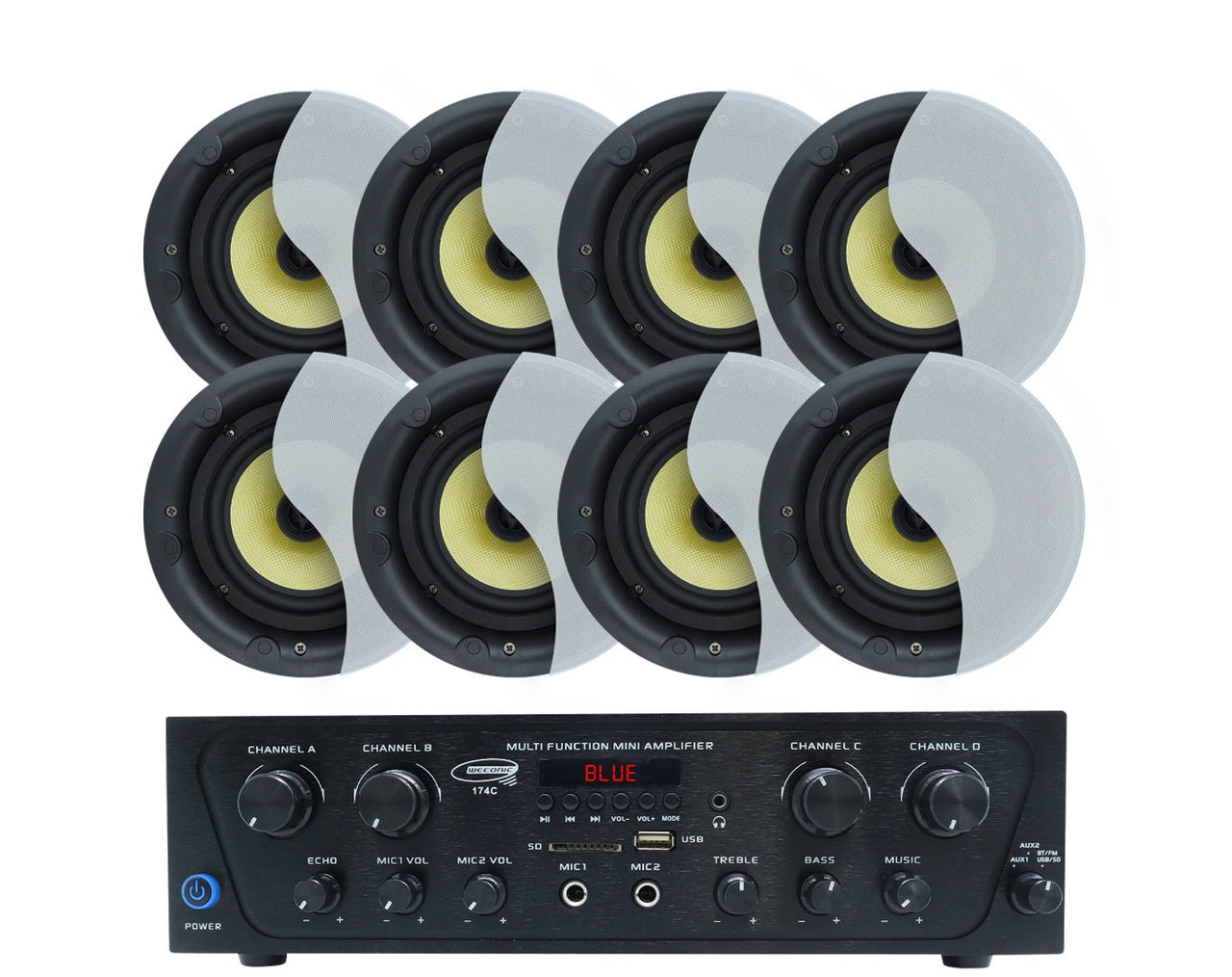 Bluetooth Amplifier + 8x6" Ceiling Speakers Package Cafe Restaurant 174C+4xLGC63