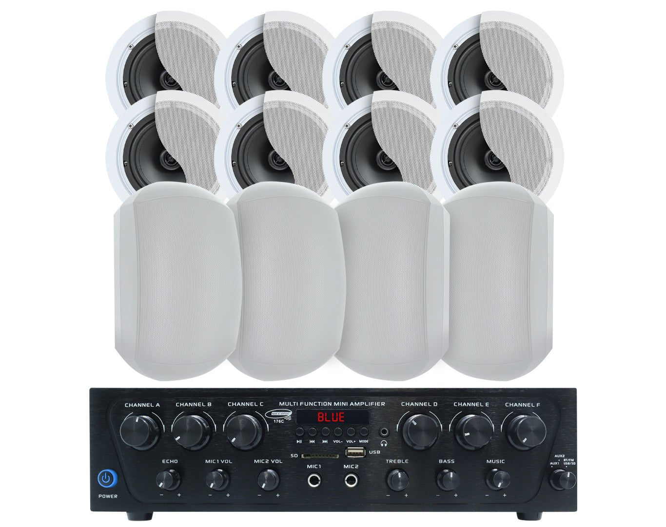 Weconic Indoor Outdoor Speaker Package with 480W Amplifier 176C+4xC62+2xWTP660