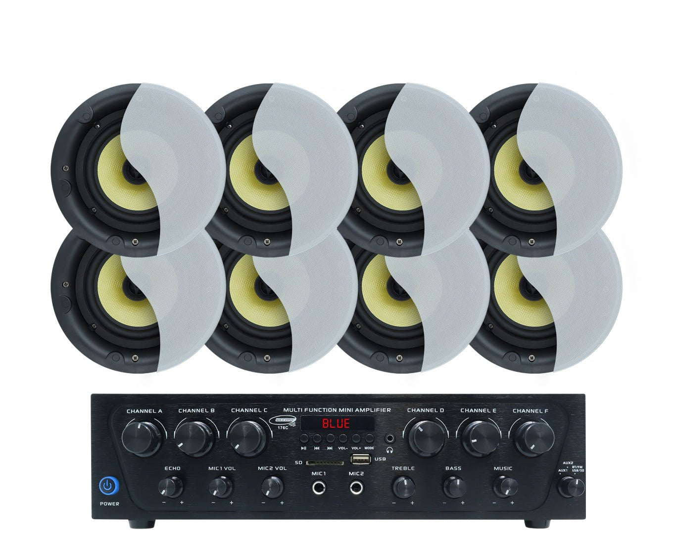 Weconic 8" Restaurant Ceiling Speaker Package with Bluetooth Amplifier 176C+4xLGC83