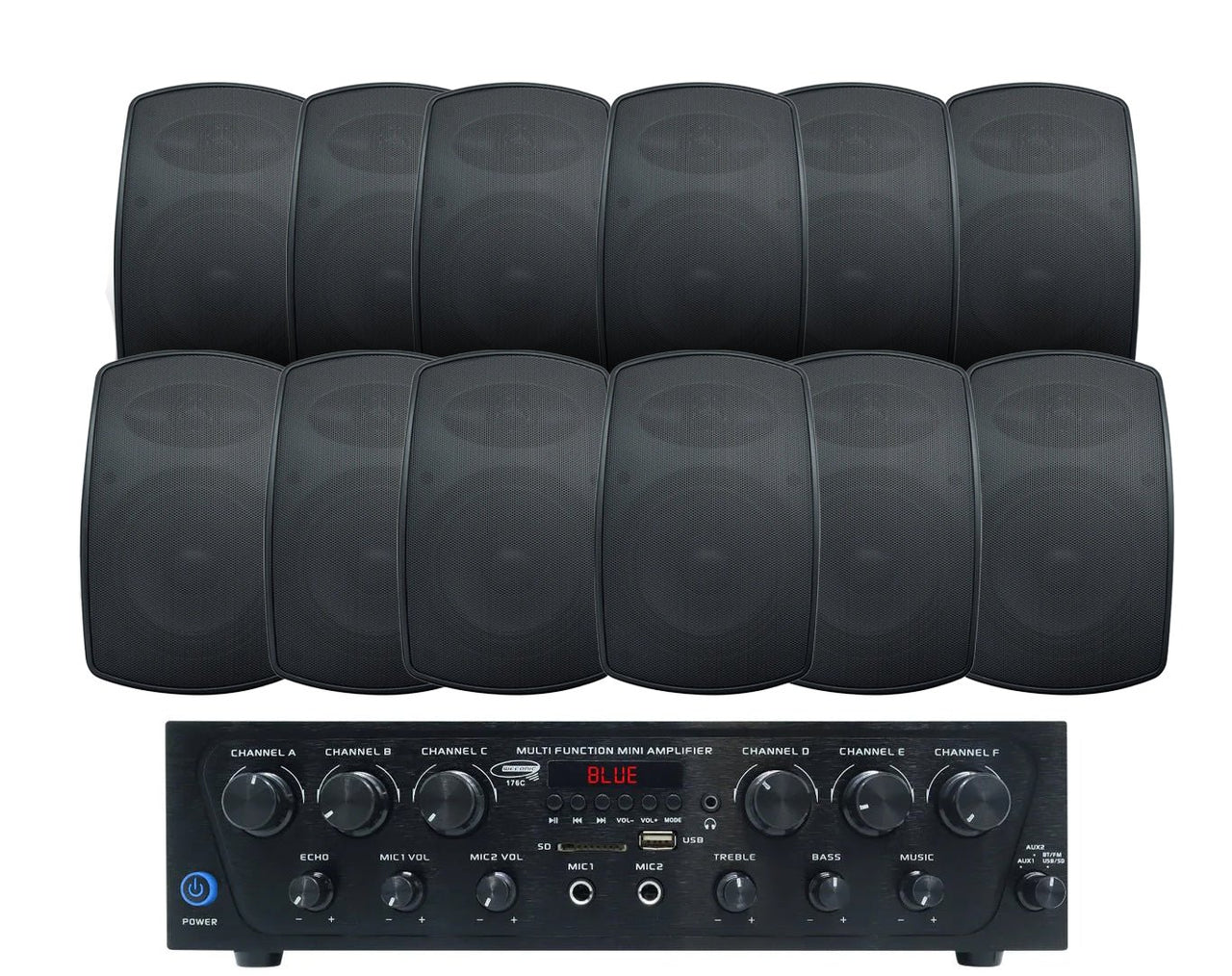 Outdoor Speaker Package with 480W Bluetooth Amplifier Black 176C+6xSA850B