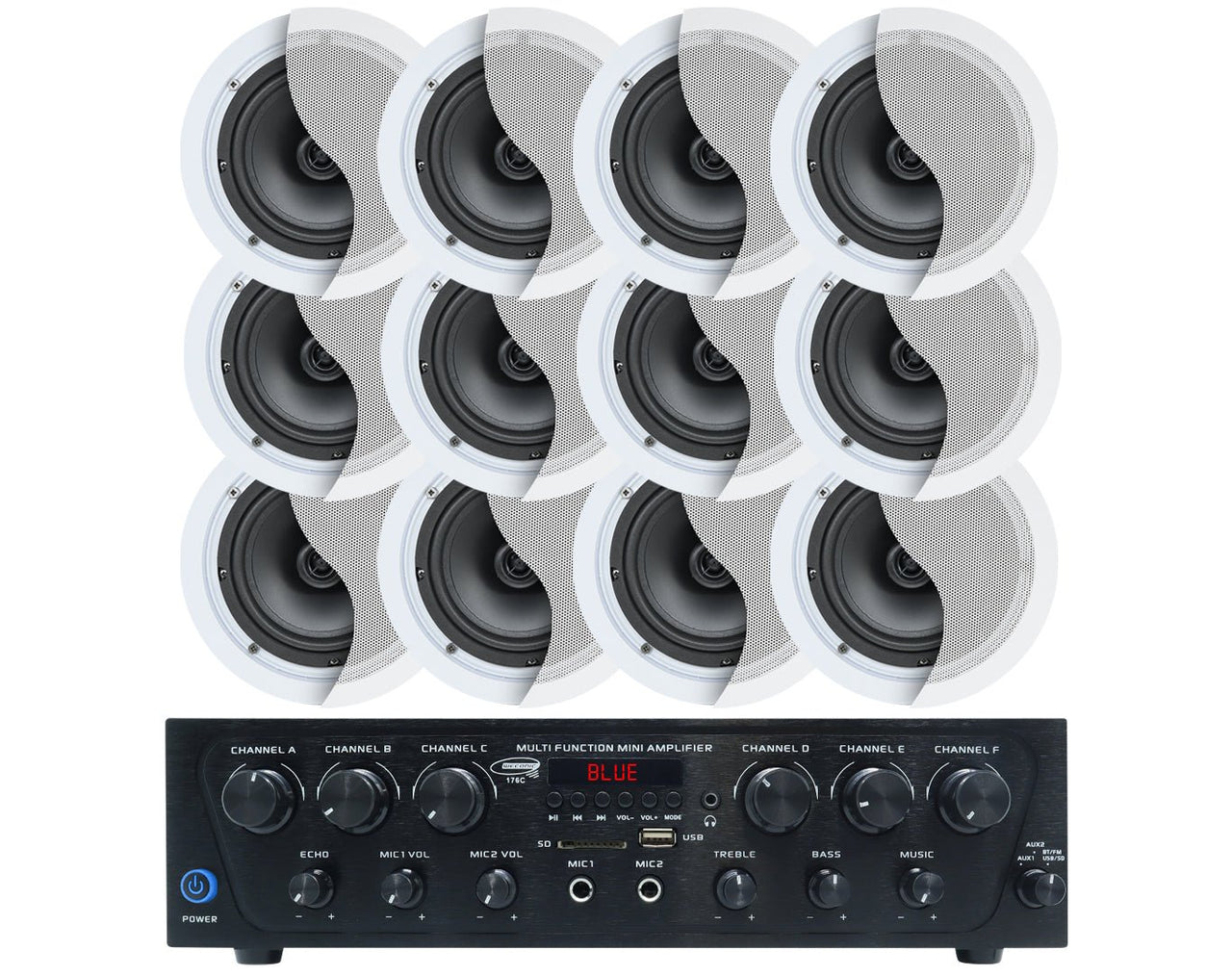 Bluetooth Amplifier + 12x6" Ceiling Speakers Package Cafe 176C+6xC62