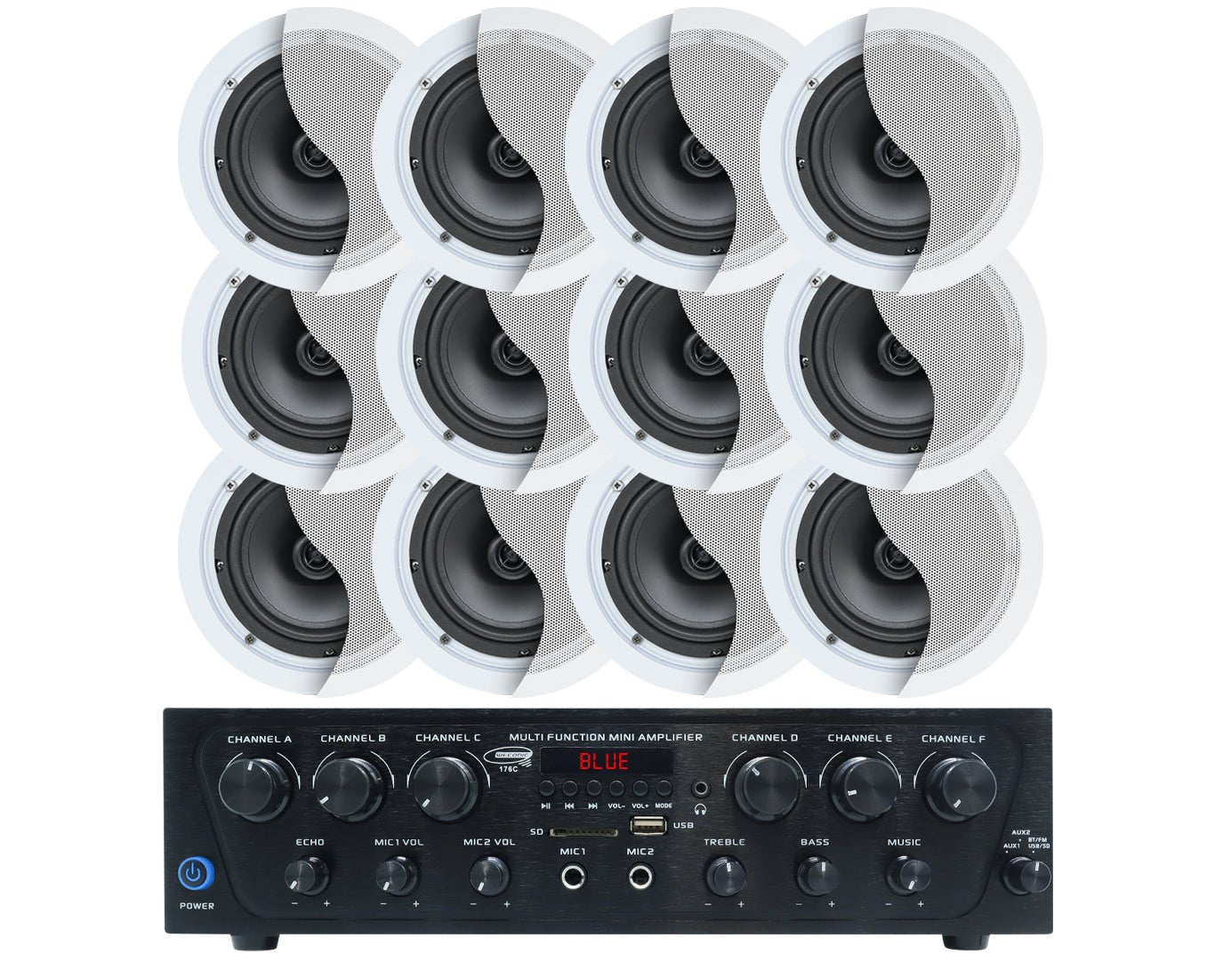 Bluetooth Amplifier + 12x6" Ceiling Speakers Package Cafe 176C+6xC62