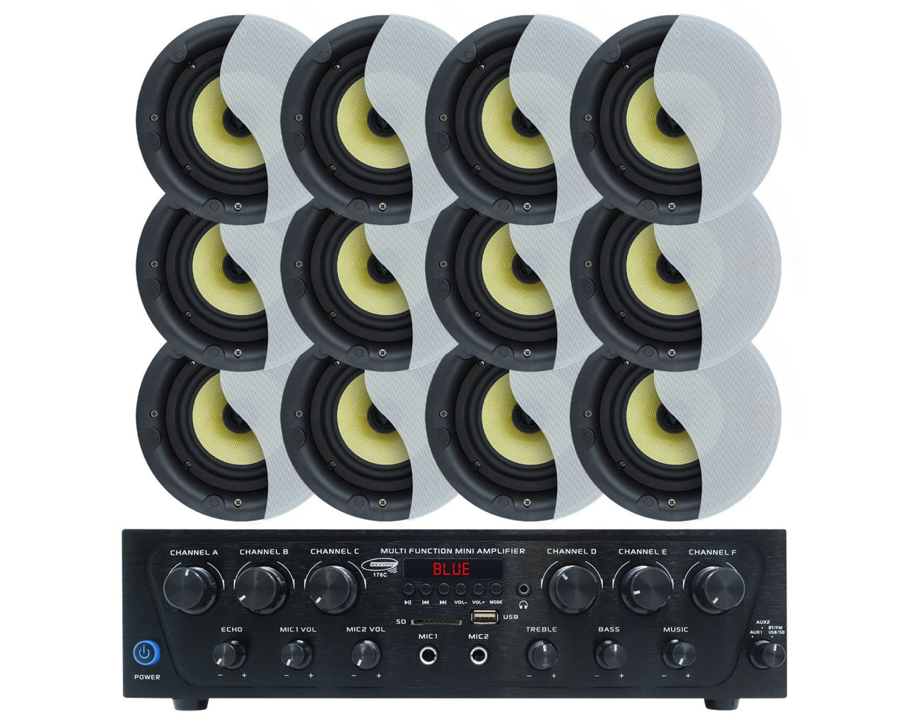 Bluetooth Amplifier + 12x 6" Indoor Ceiling Speaker Package 176C+6xLGC63