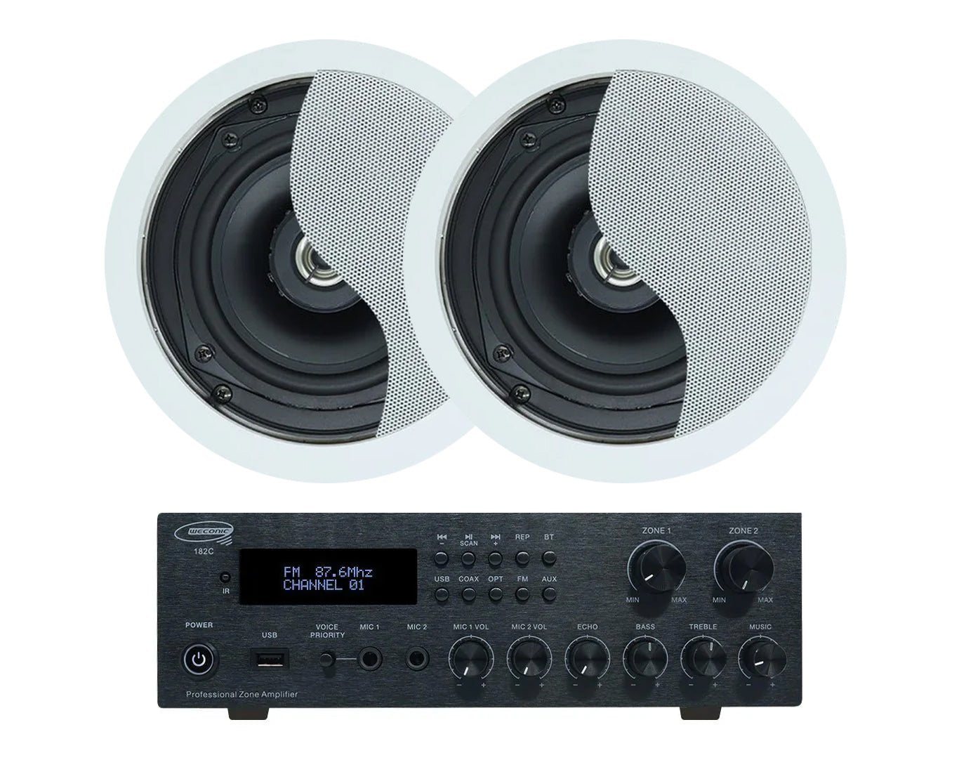 Weconic Bluetooth Amplifier 5.25" Ceiling Speaker Package Cafe Restaurant 182C+SA350W