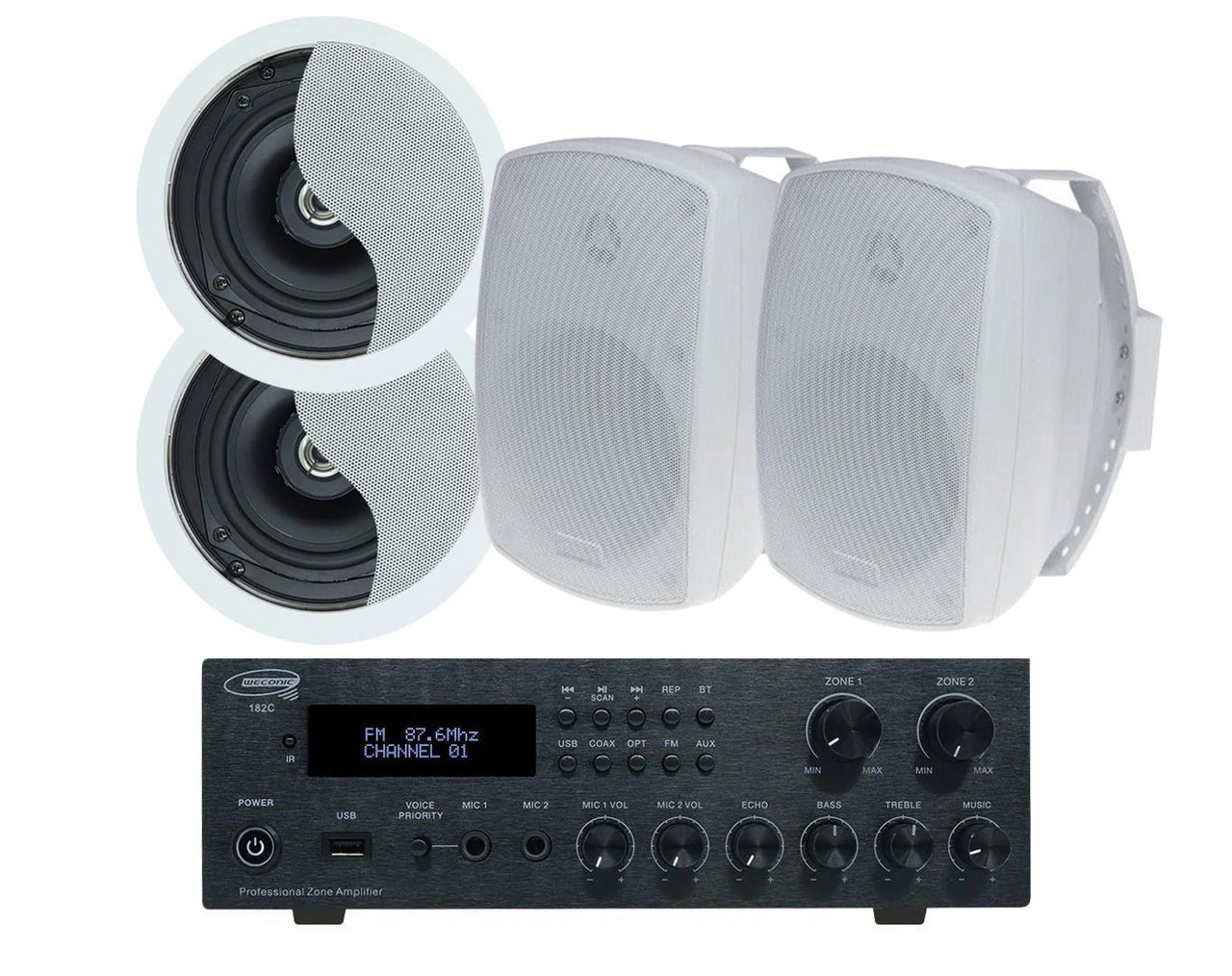 Studio Acoustics 6" Indoor Outdoor Ceiling Speaker Package with Bluetooth Amplifier 182C+SA350W+SA850W