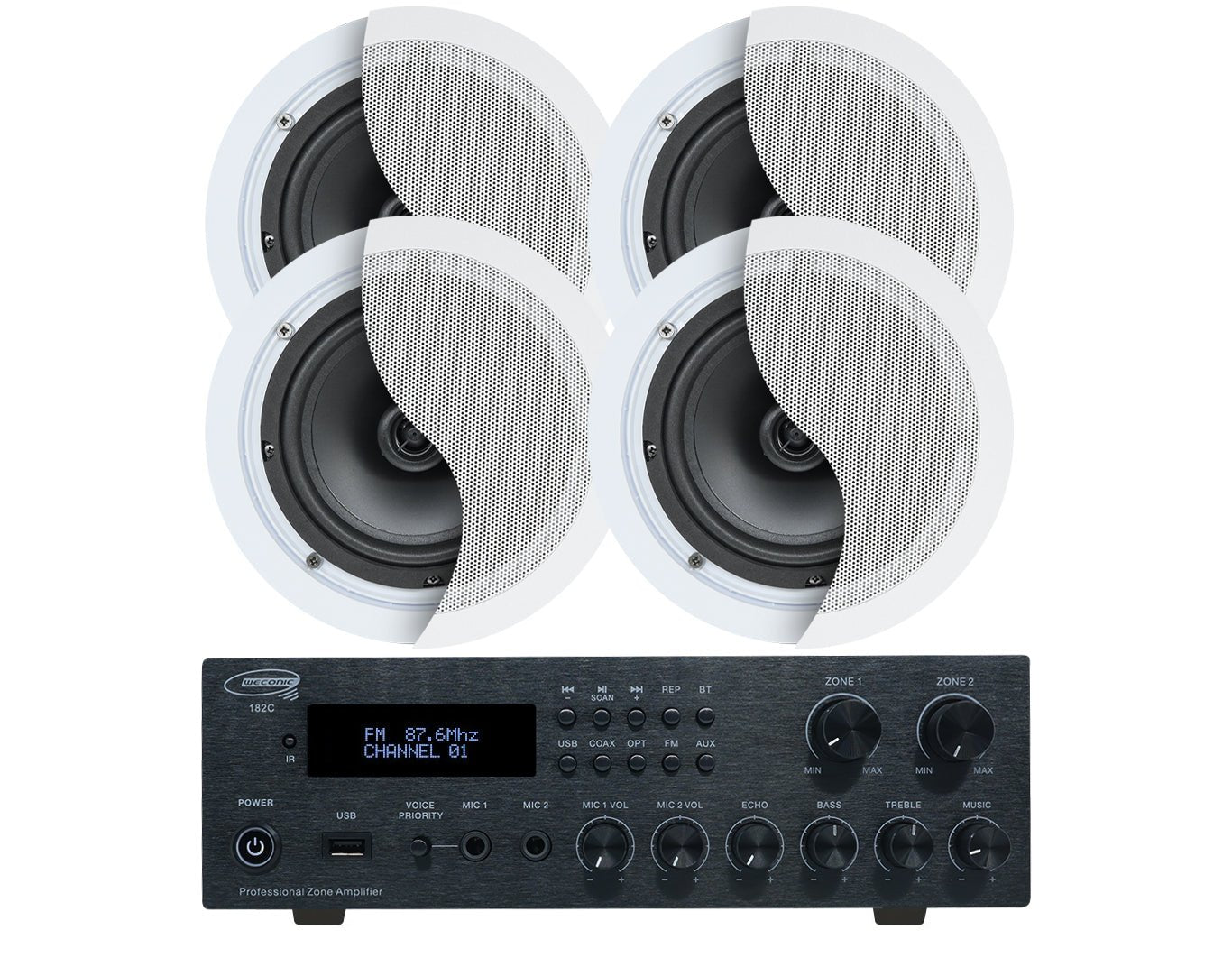 Weconic 6" Indoor Ceiling Speaker Set with Bluetooth Amplifier Cafe Restaurant 182C+2xC62