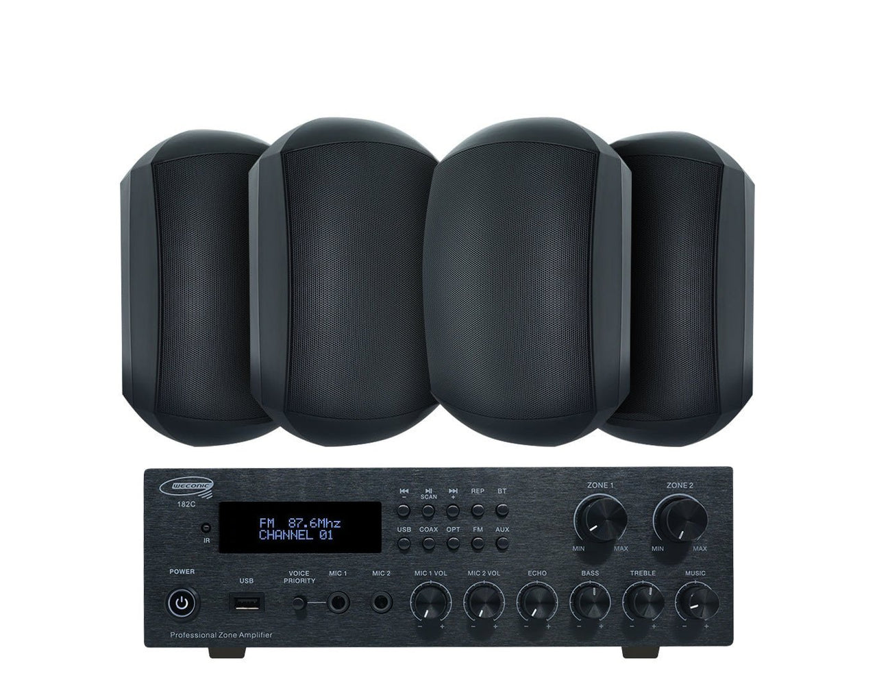 Weconic Outdoor Speaker Package with 160W Bluetooth Amplifier Black 182C+2xWTP660BLK