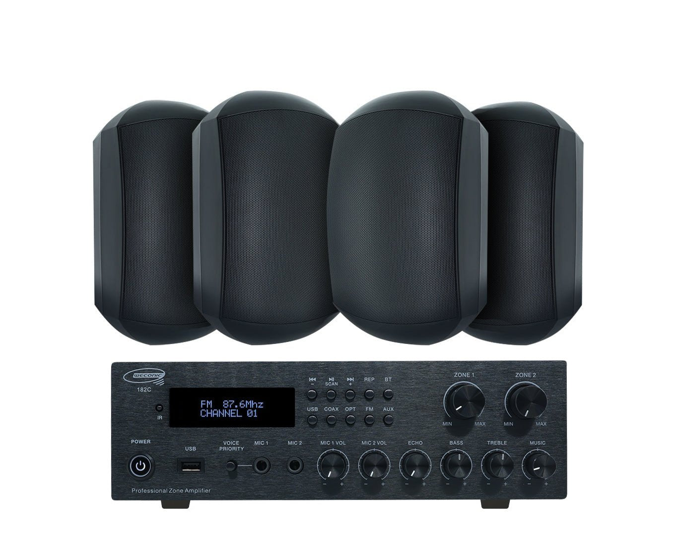 Weconic Outdoor Speaker Package with 160W Bluetooth Amplifier Black 182C+2xWTP660BLK
