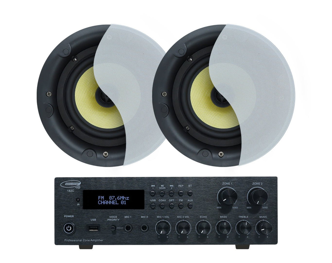 Weconic Twin 8" Speaker Package with Bluetooth Amplifier Cafe Restaurant Office 182C+LGC83