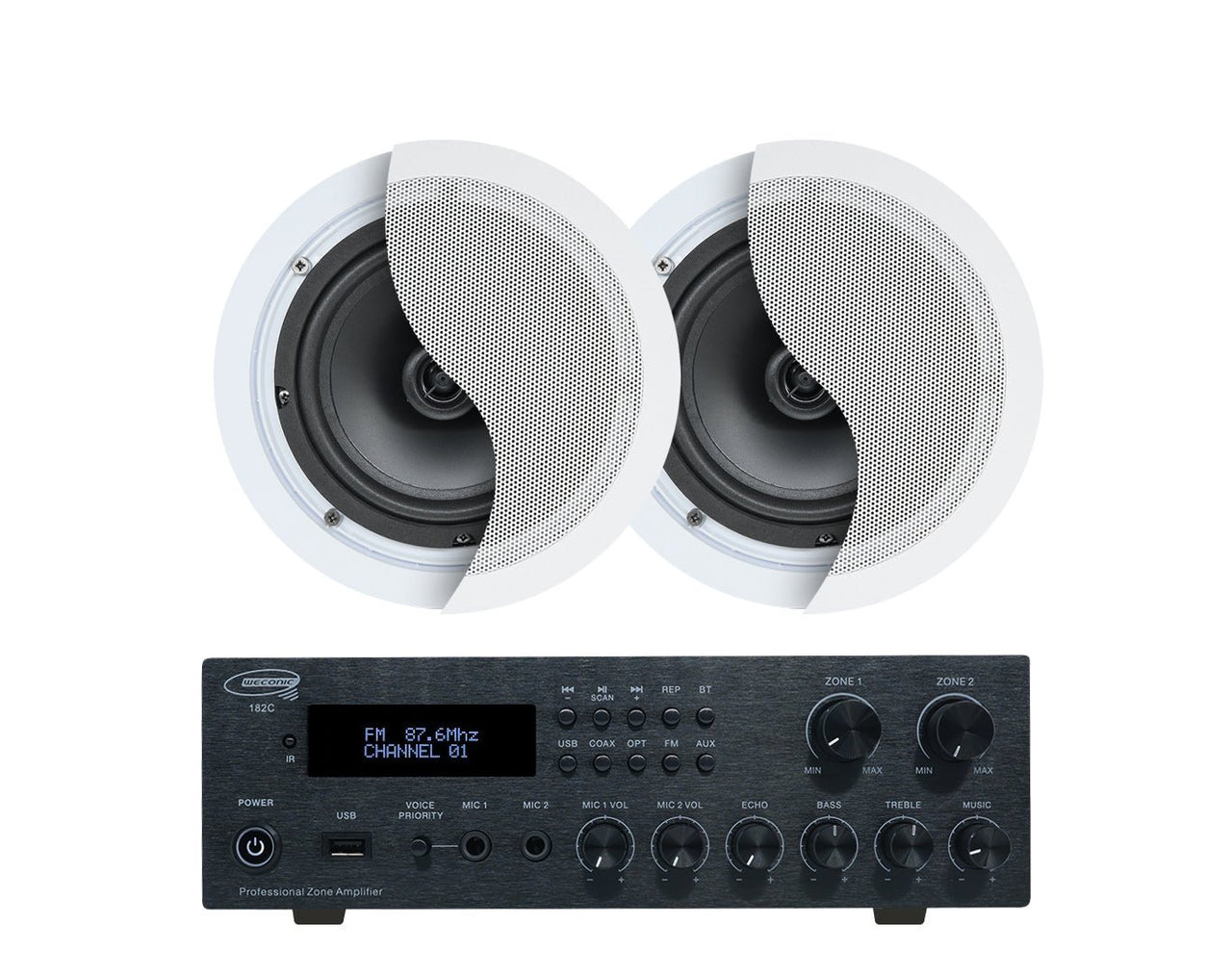 Weconic Twin 6" Ceiling Speaker Package Bluetooth Amplifier Cafe Restaurant Office 182C+C62