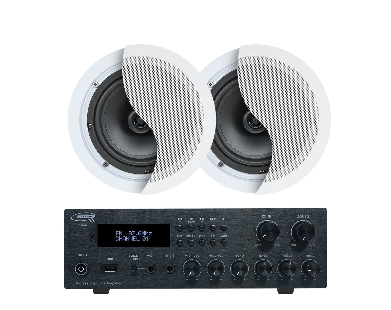 Weconic Twin 6" Ceiling Speaker Package Bluetooth Amplifier Cafe Restaurant Office 182C+C62