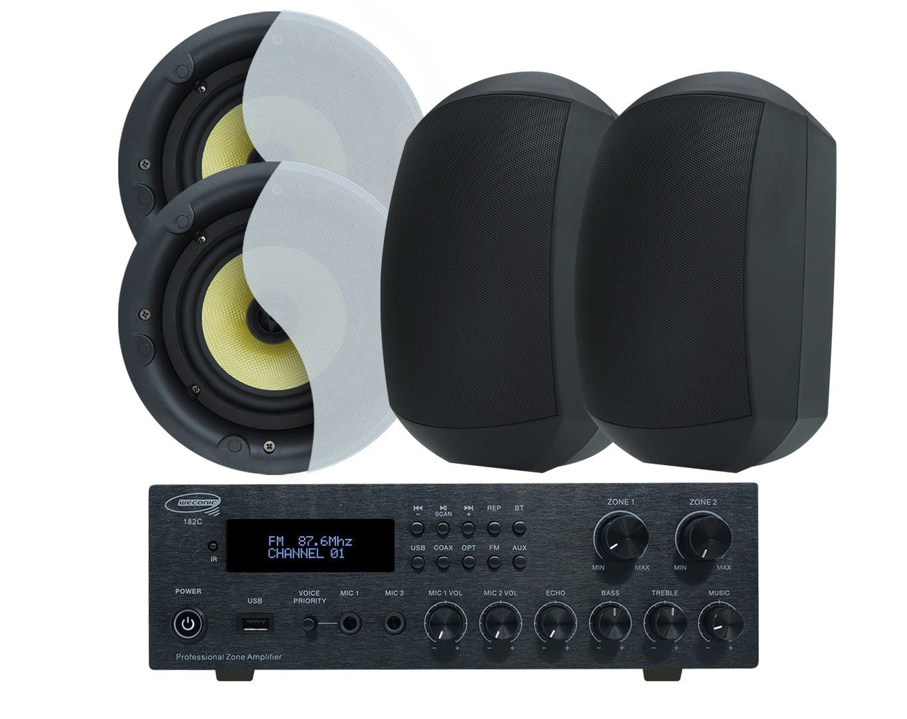 Weconic 6" Indoor Outdoor Ceiling Speaker Package with Bluetooth Amplifier 182C+LGC63+WTP660-BLK