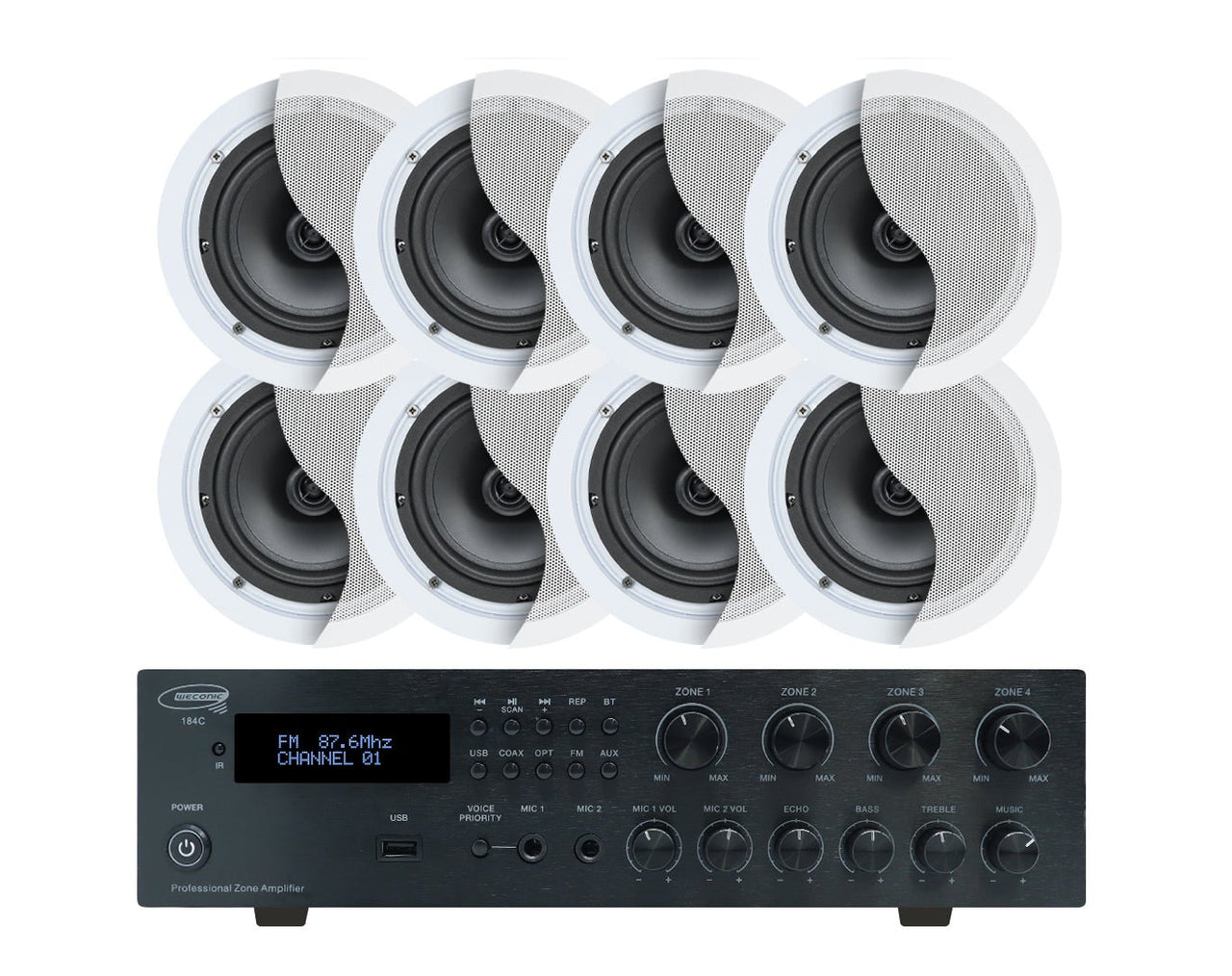 Weconic 6" Restaurant Ceiling Speaker Package with 320W Bluetooth Amplifier C62