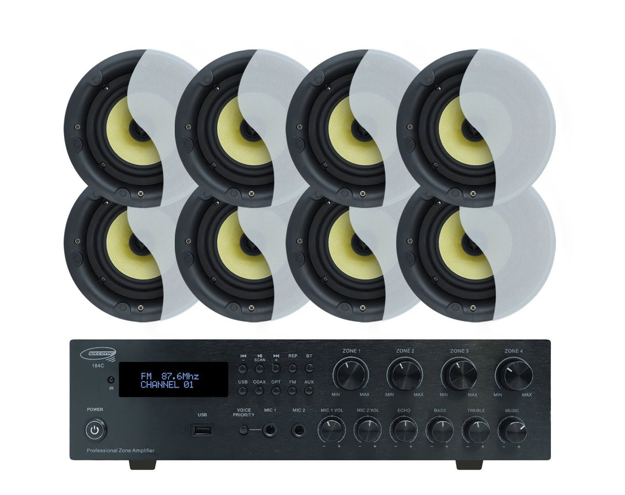 Weconic 6" Rimless Ceiling Speaker System with 4 Zone Bluetooth Amplifier LGC63