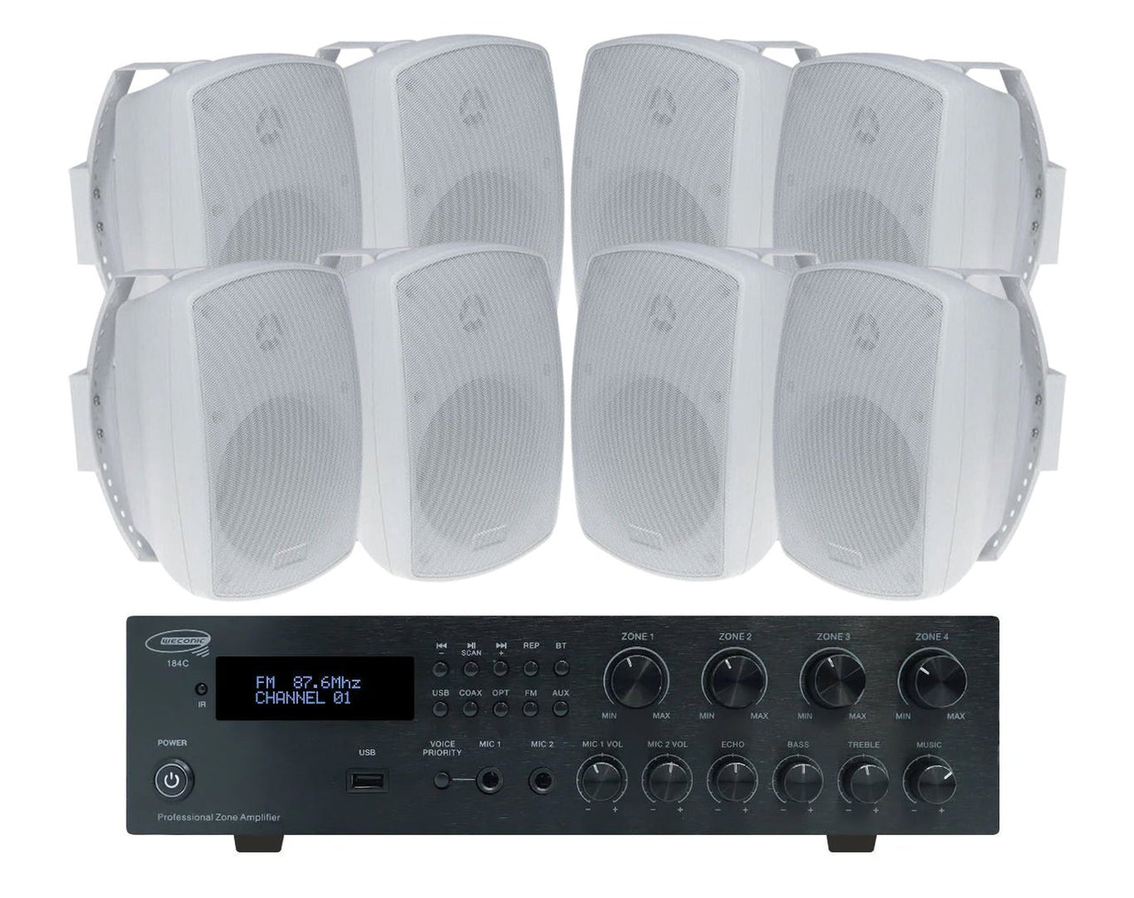 Outdoor Speaker Package with 320W Bluetooth Amplifier White 184C+4xSA850W