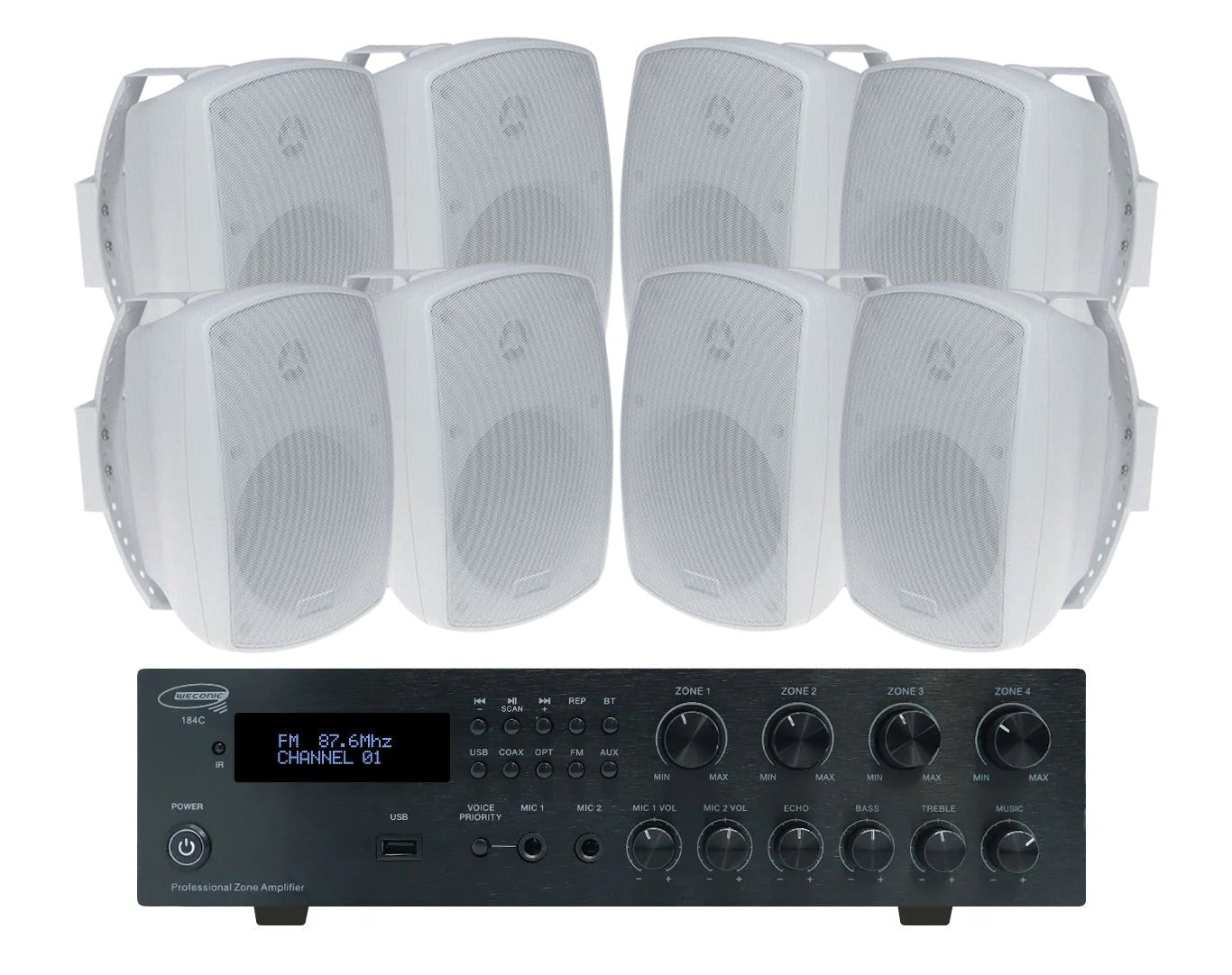 Outdoor Speaker Package with 320W Bluetooth Amplifier White 184C+4xSA850W