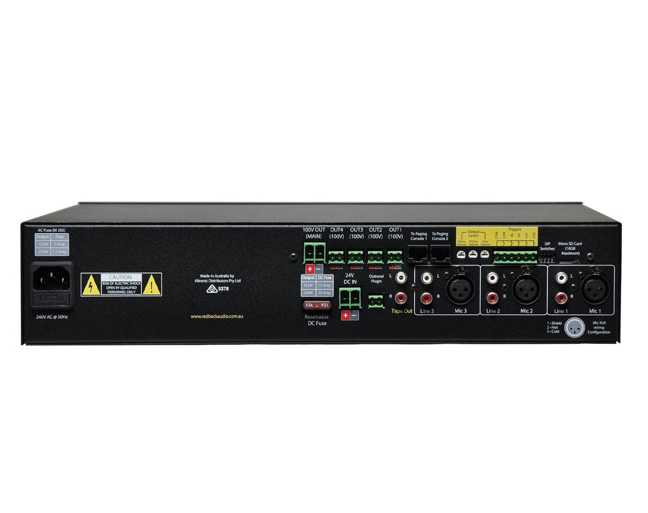Redback 4 Zone 125 Watt 100V Public Address Mixer Amplifier A4270