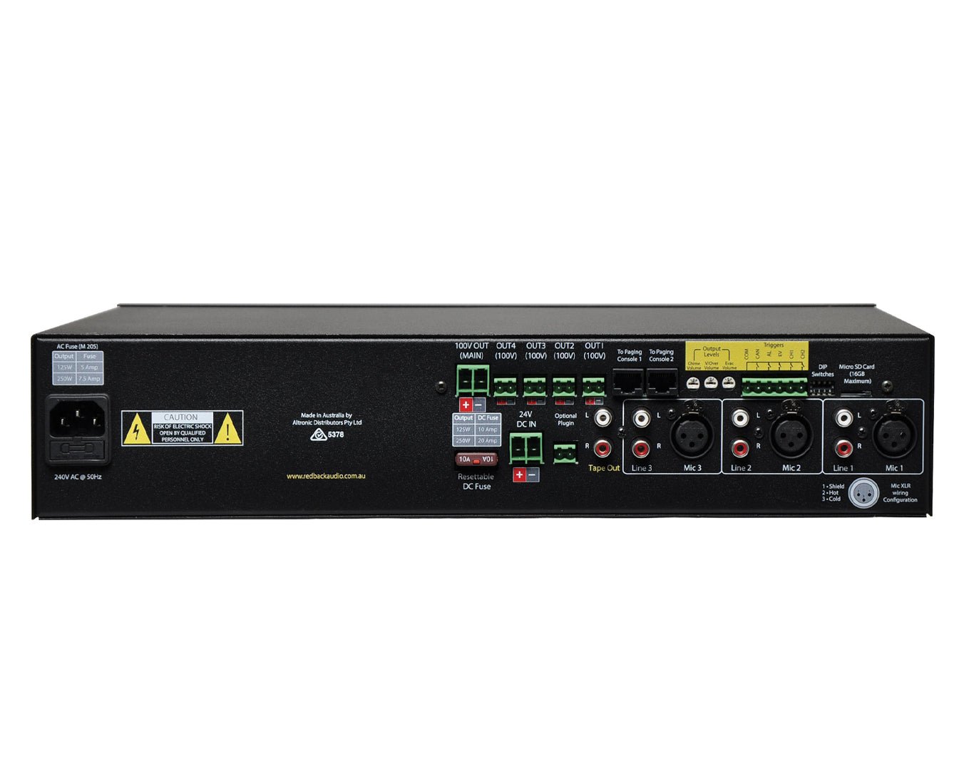 Redback 4 Zone 125 Watt 100V Public Address Mixer Amplifier A4270