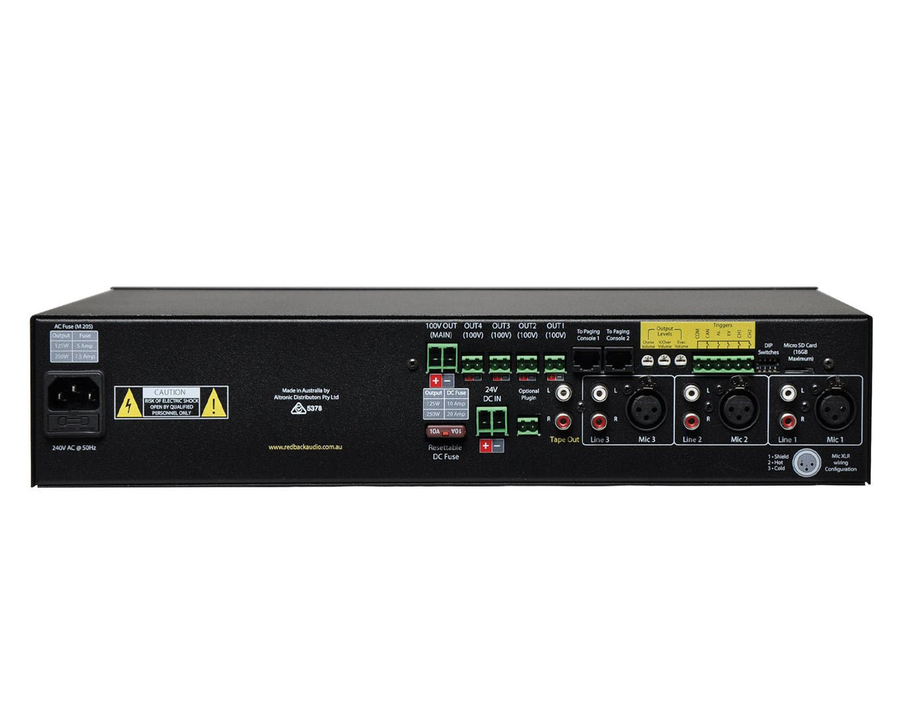 Redback 4 Zone 250 Watt 100V Public Address Mixer Amplifier A4280A