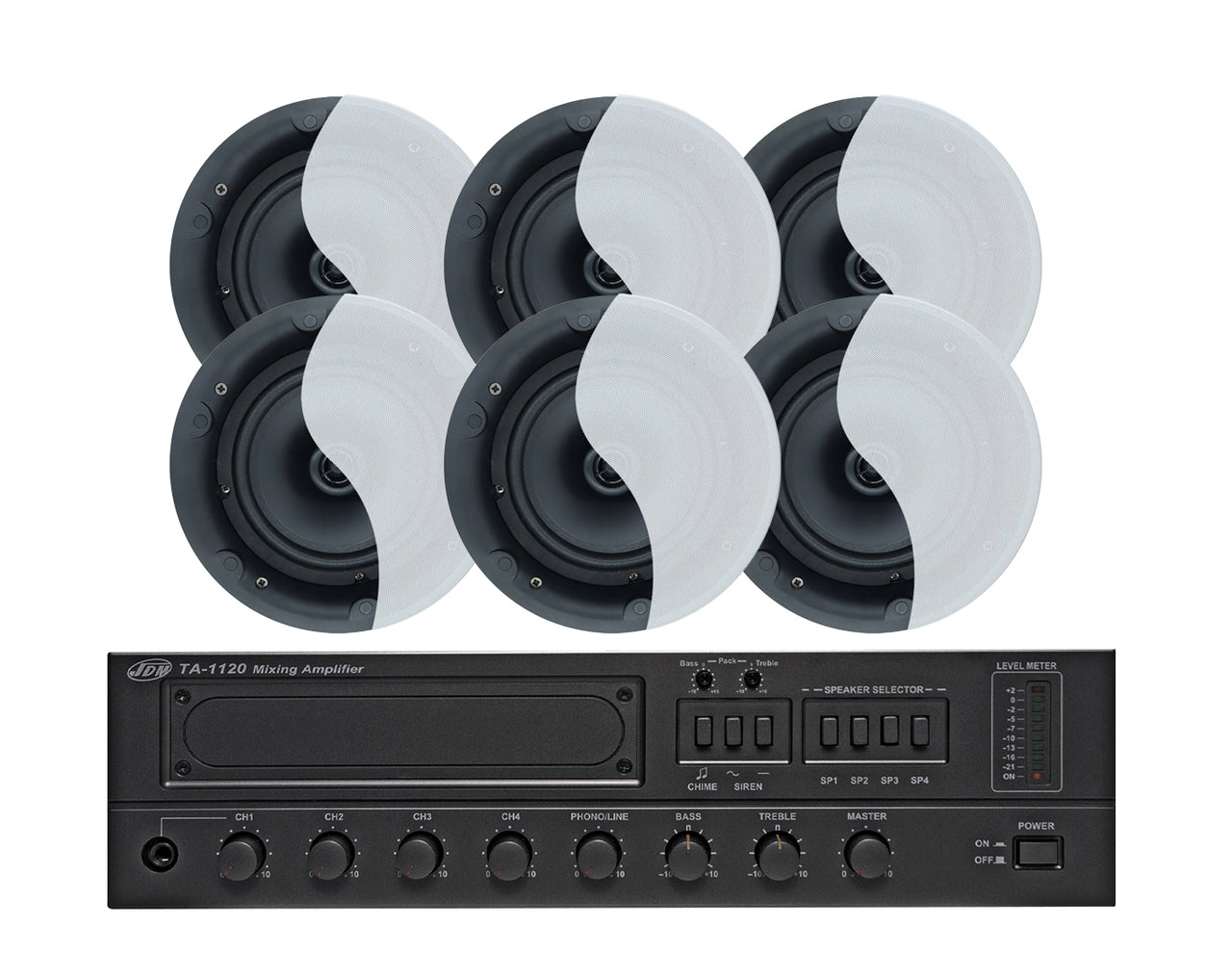 Redback 120W 100V 4-Zone Public Address Amplifier with 6x6" Ceiling Speaker Package