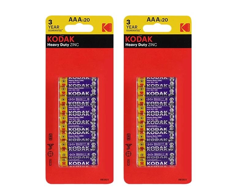AAA Kodak 40 Pack Heavy Duty Zinc 1.5V Low Drain Batteries 