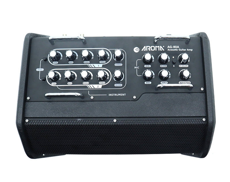 AROMA 80W Portable Guitar Amplifier 6.5" Woofer Clean Tones Bass Treble Control Bluetooth Built-In Battery AG-80A 