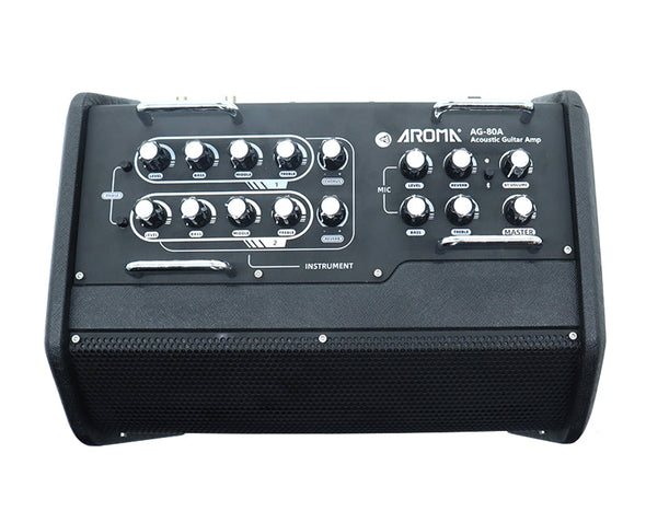 AROMA 80W Portable Guitar Amplifier 6.5" Woofer Clean Tones Bass Treble Control Bluetooth Built-In Battery AG-80A 