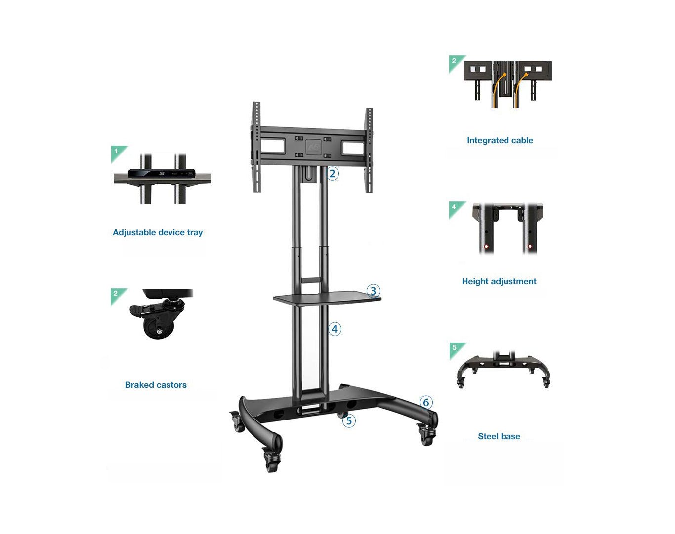 32" - 75" TV Trolley Floor Stand on Wheels 45kg Capacity AVA1500