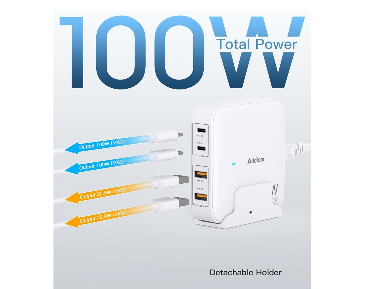 Addtam 100W 4 Port Charging Station Type-C USB Laptop Phone Charger ADDTAM100W