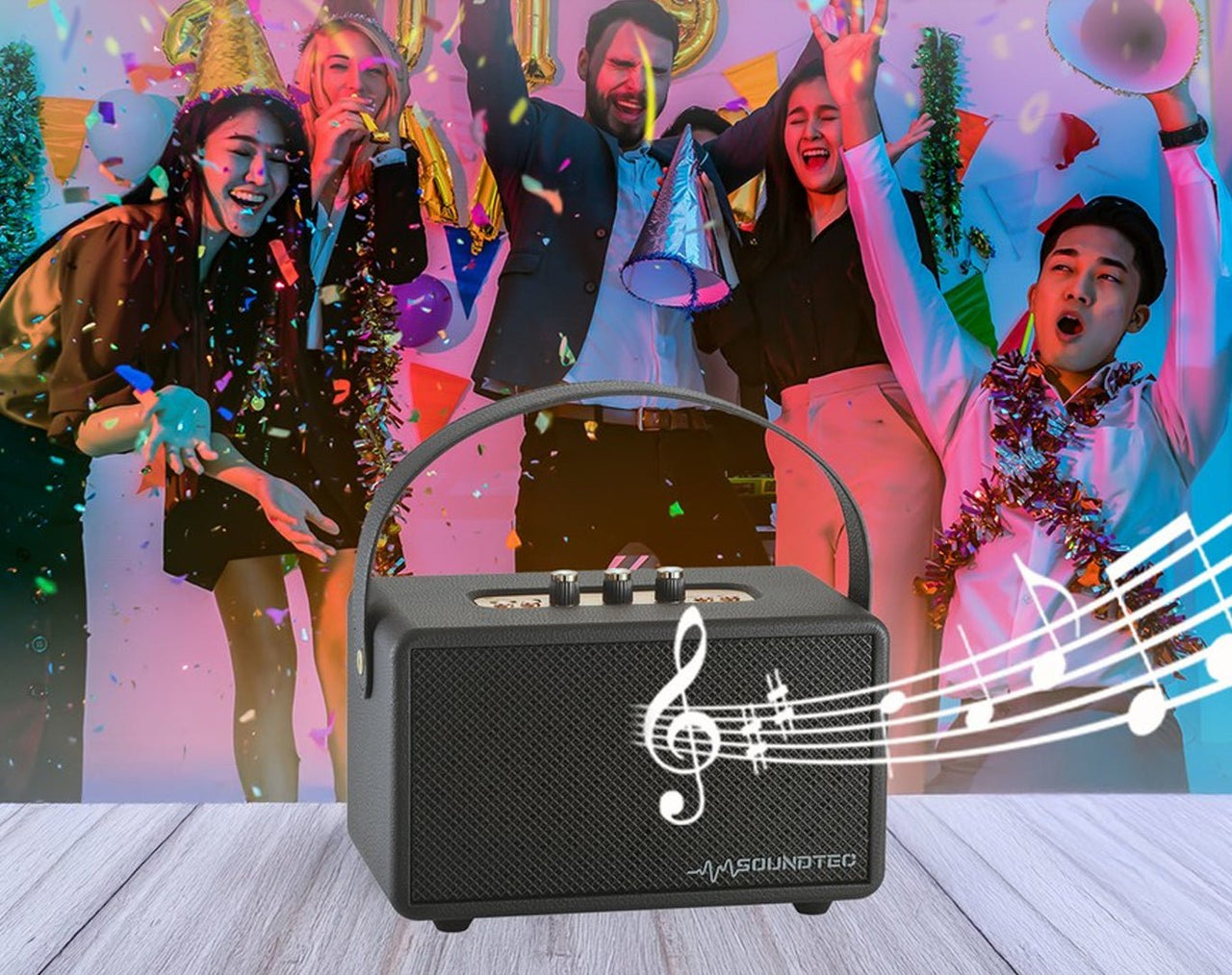 LASER *REFURBISHED* SoundTec Retro 24W BoomBox with Carry Strap