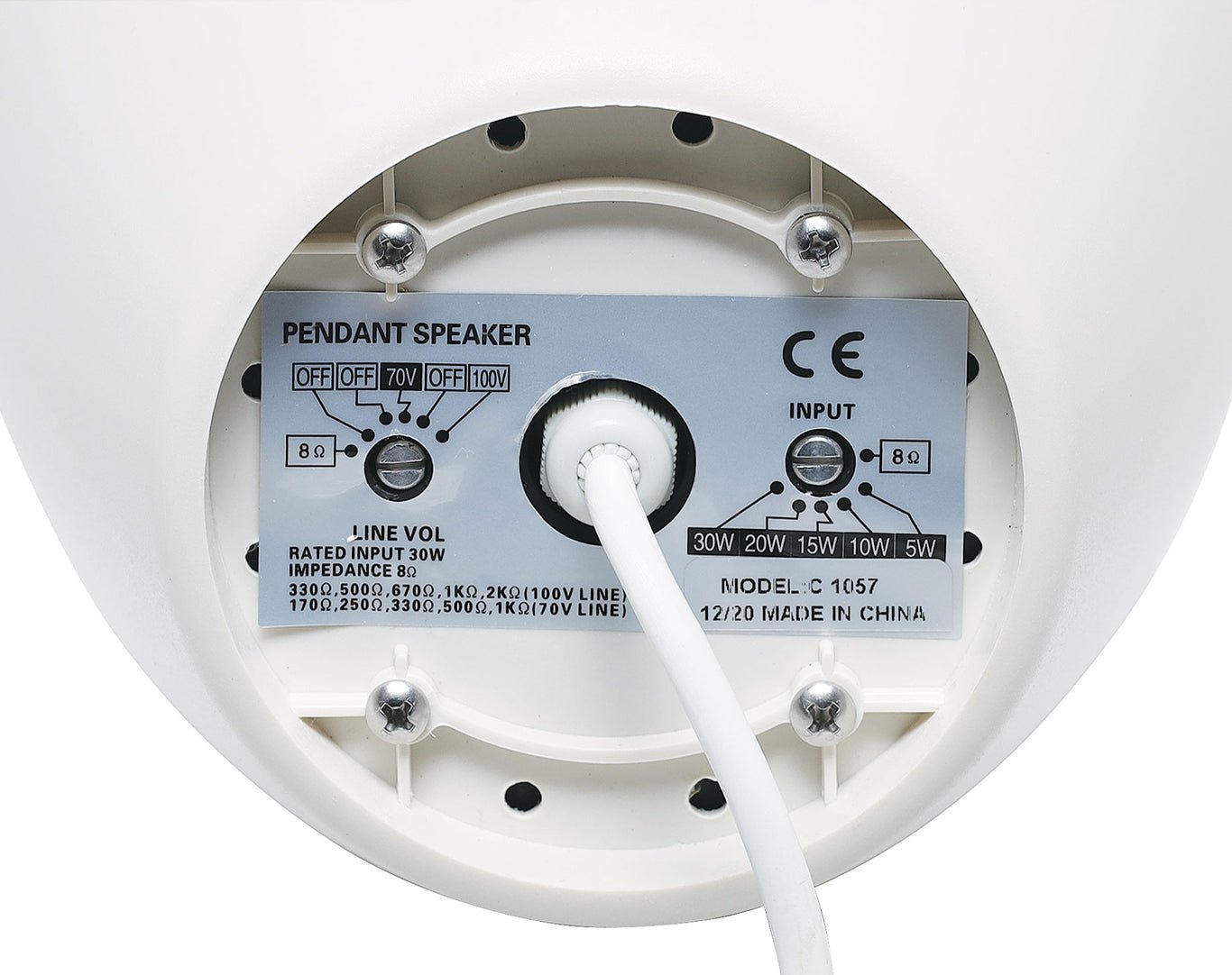 Redback 30W 100V Line Pendant Ceiling Speaker White C1057