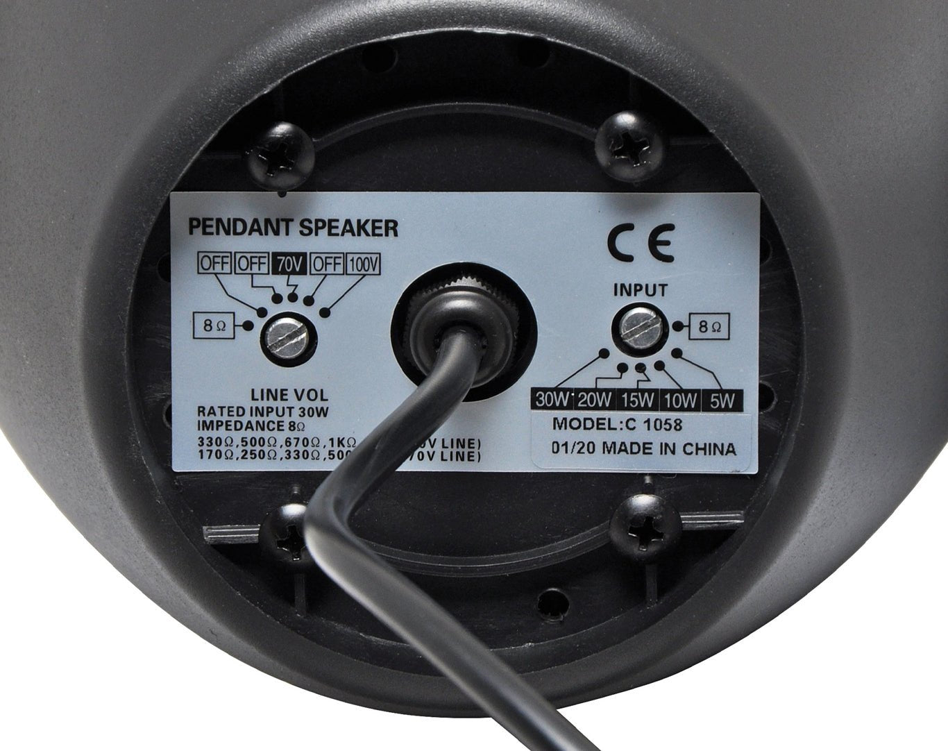 Redback 30W 100V Line Pendant Ceiling Speaker Black C1058