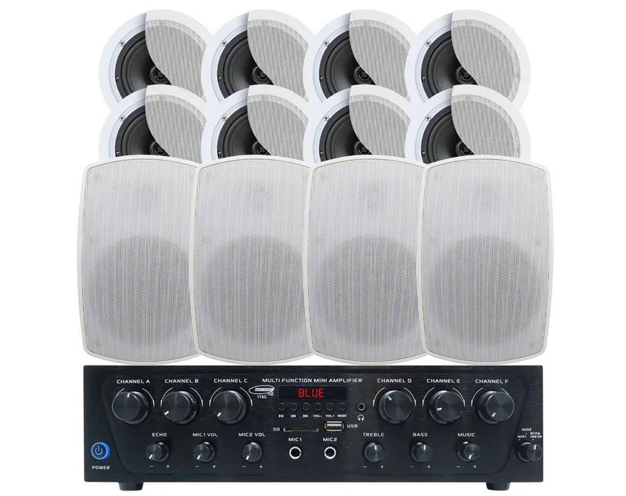 Weconic Indoor Outdoor Ceiling Speaker System White 480W Bluetooth Amplifier 176C C62 SA850W