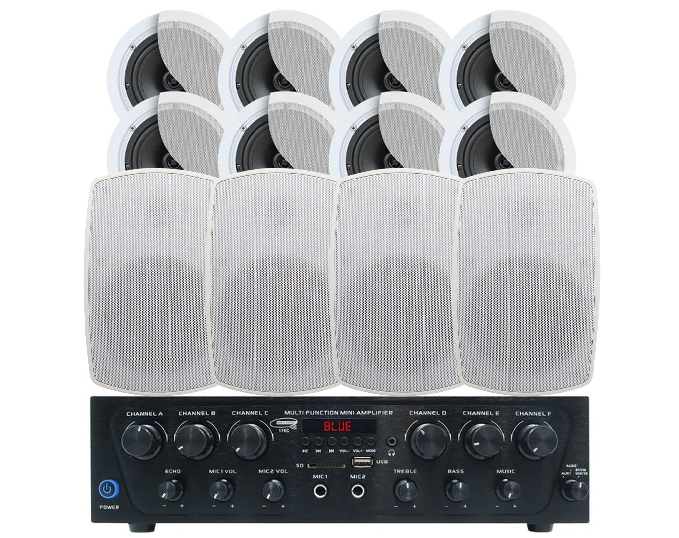 Weconic Indoor Outdoor Ceiling Speaker System White 480W Bluetooth Amplifier 176C C62 SA850W