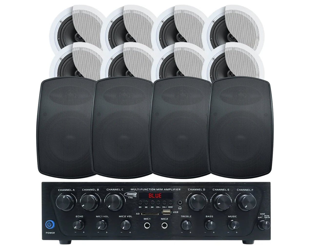 Weconic Indoor Outdoor Ceiling Speaker System Black 480W Bluetooth Amplifier 176C C62 SA850B