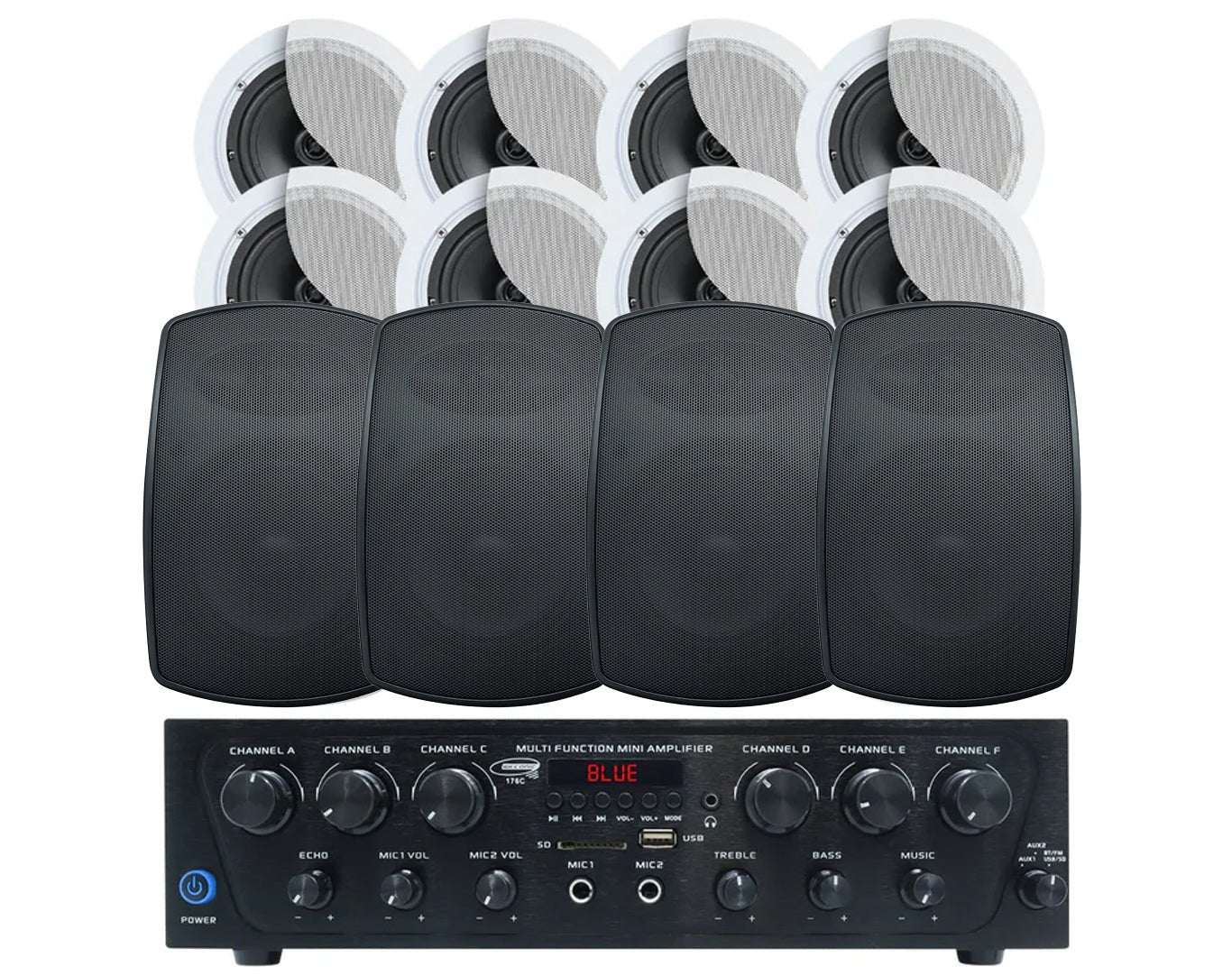 Weconic Indoor Outdoor Ceiling Speaker System Black 480W Bluetooth Amplifier 176C C62 SA850B